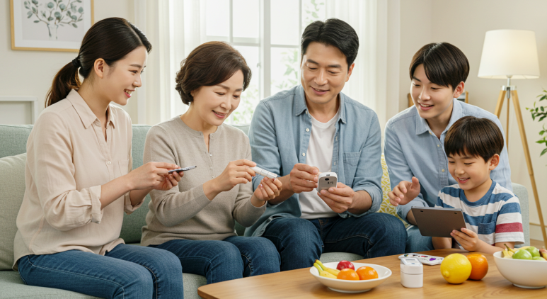 가족이 함께 당뇨관리를 하는 모습