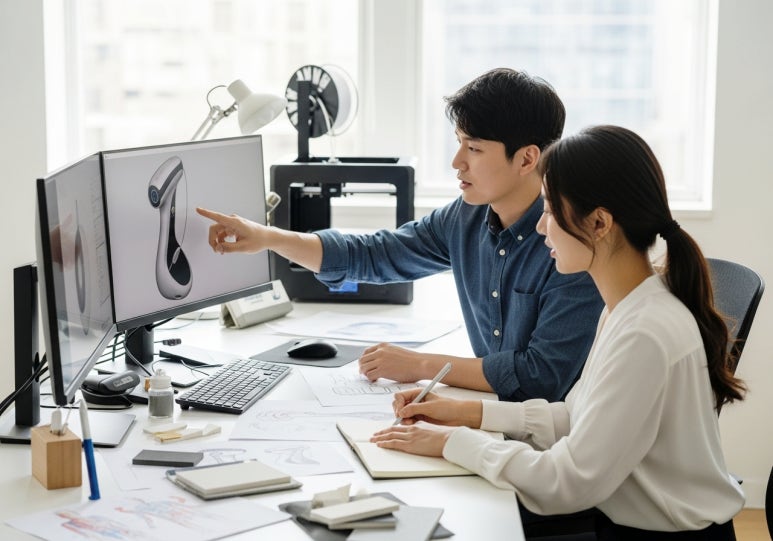 의료기기 디자인 작업 중인 디자이너 이미지 예시